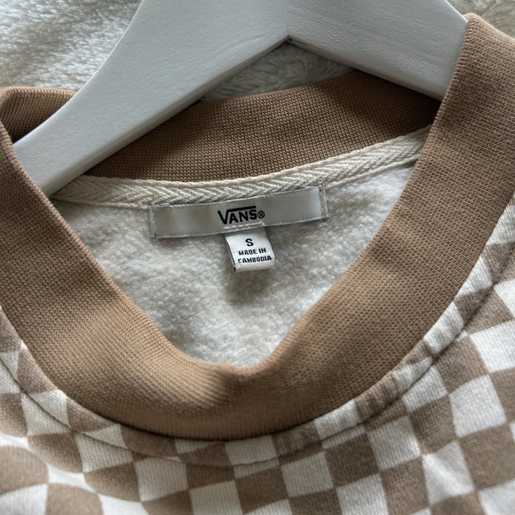 VANS taupe checkered lightweight cotton fleece crew neck sweater - Picture 3 of 4